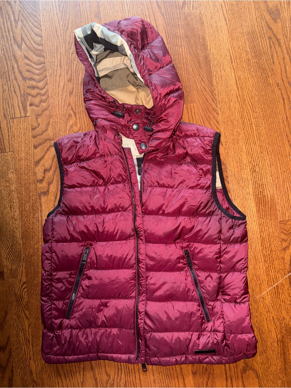 Burberry Brit Men's Hooded Quilted Vest in Burgundy